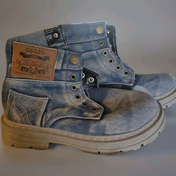 GS5ZO Other - GSSZO Chunky Denim Work Boot Style Street Wear Rugged Urban Grit Lug Soles Men 7